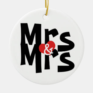 Bold Font Lesbian Wedding Mrs and Mrs Personalized Ceramic Ornament