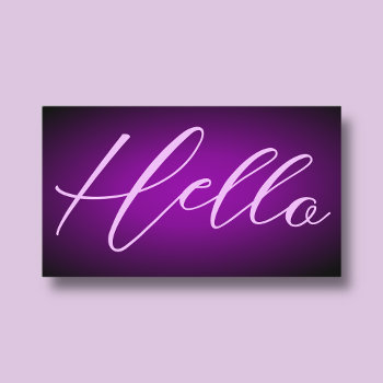 Bold Font Neon Black Purple Lilac Hello Gradient Business Card by TabbyGun at Zazzle