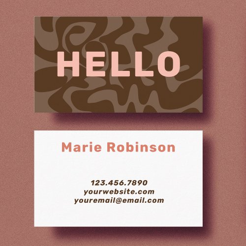Bold Font Retro Dark Brown Blush Pink Hello Business Card