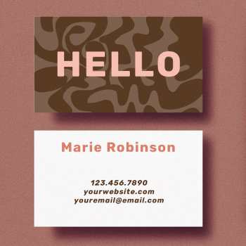Bold Font Retro Dark Brown Blush Pink Hello Business Card by TabbyGun at Zazzle