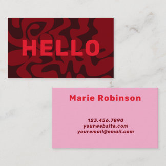 Bold Font Retro Groovy Cherry Red Burgundy Hello Business Card