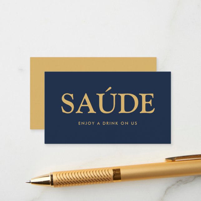 Bold Font "Saúde" Portuguese Free Drinks Ticket Enclosure Card (Front/Back In Situ)