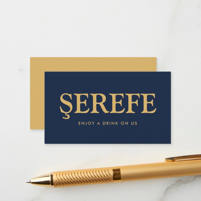 Bold Font "Şerefe" Turkish Free Drinks Ticket Enclosure Card (Front/Back In Situ)