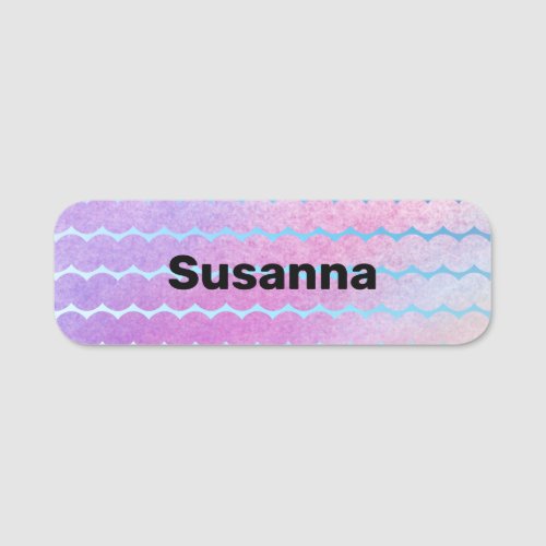 Bold Font Squiggle Lines Mauve Blue Lilac Magnetic Name Tag