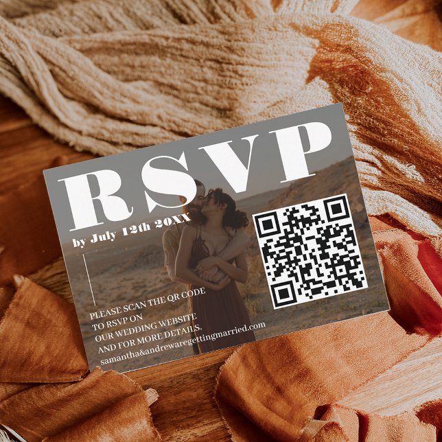 Bold font wedding rsvp Qr code 2 photos black Enclosure Card (Bold font wedding rsvp Qr code 2 photos black Enclosure Card)
