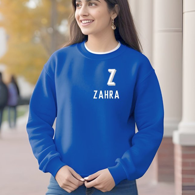 Bold  fonts - whhite& blue personalized sweatshirt (Creator Uploaded)