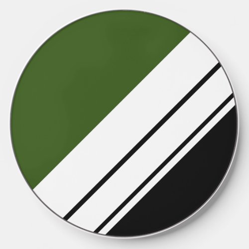 Bold Forest Green Black Diagonal White Stripes  Wireless Charger