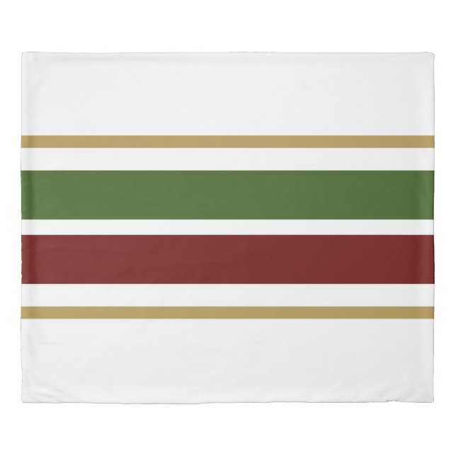 Bold Forest Green Deep Red Racing Stripes On White Duvet Cover (Front)