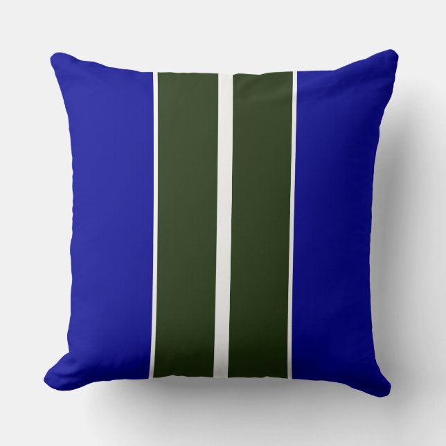 Bold Forest Green Royal Blue White Racing Stripes Throw Pillow (Front)