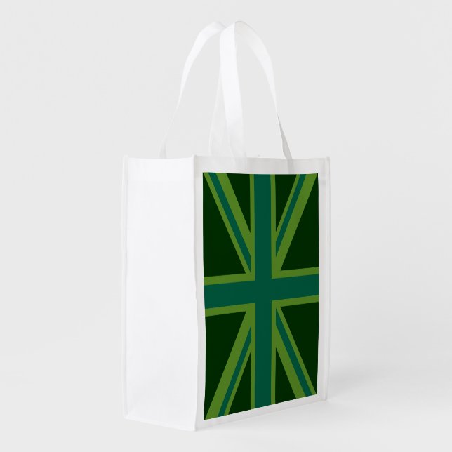 Bold Forest Green Union Jack Reusable Grocery Bag (Back Side)