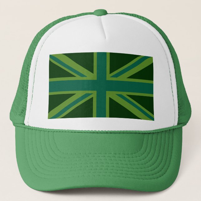 Bold Forest Green Union Jack Trucker Hat (Front)