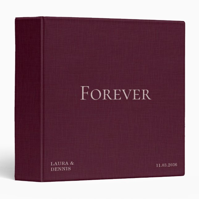 Bold Forever Typography Wedding Album Linen 3 Ring Binder (Front/Spine)
