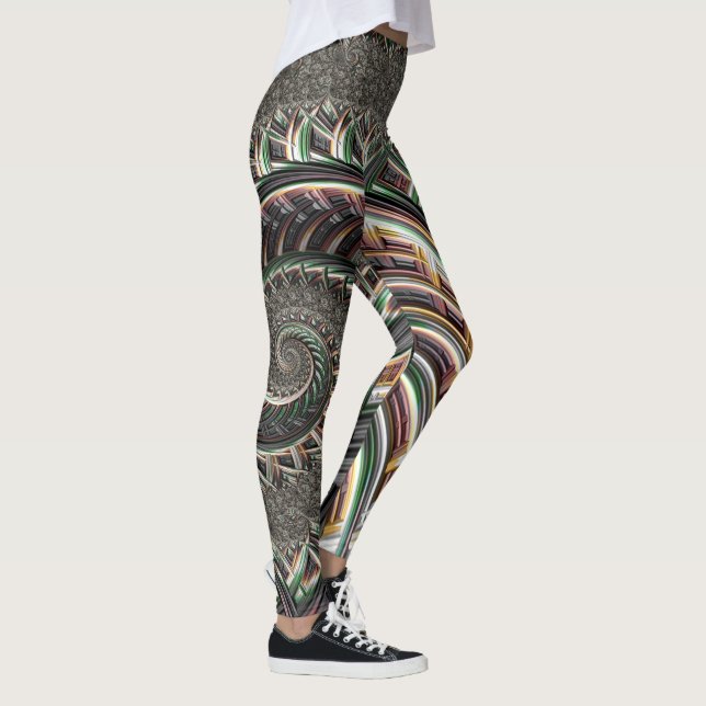 Bold Fractal Metallic Stripes Nautilus Swirl Leggings (Right)