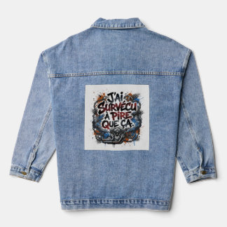 Bold French biker quote – graffiti Denim Jacket