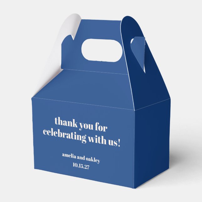 Bold French Blue Retro Custom Wedding Thank You  Favor Boxes (Front Side)