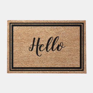 Bold Friendly Hello Faux Coir Doormat Design