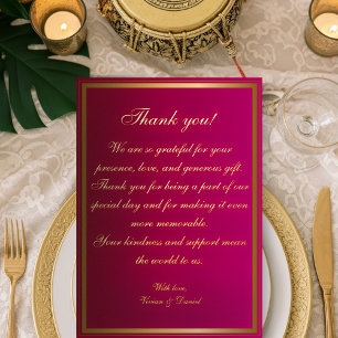 Bold Fuchsia and Gold Wedding Thank You Card