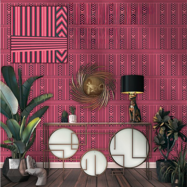 Bold Fuchsia Black Chevron Stripe Luxury Wallpaper (Creator Uploaded)