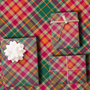 Bold Fuchsia Emerald Green Modern Diagonal Plaid Wrapping Paper Sheets