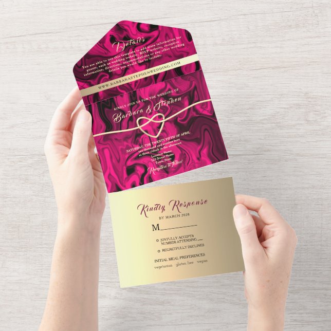 Bold Fuchsia Gold Photo Wedding Invitation (Tearaway)