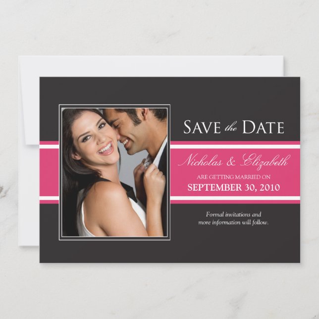 Bold Fuchsia Stripe Save the Date Announcement (Front)