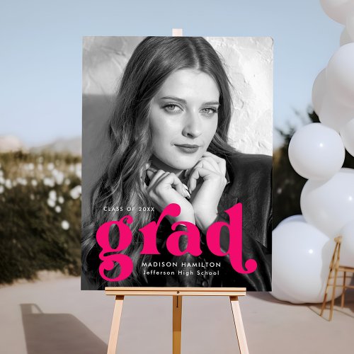 Bold Fuchsia Type Photo Graduation Party Sign