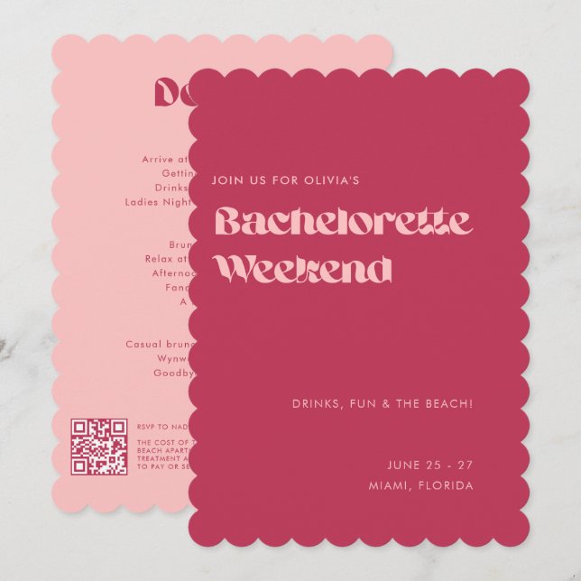 Bold Fun Girly Pink Magenta Bachelorette Weekend Invitation (Front/Back)