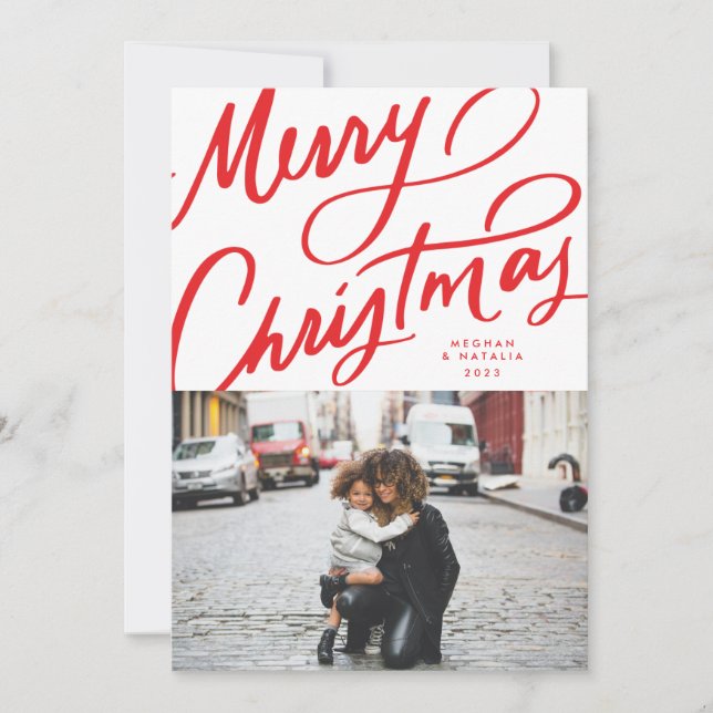 Bold Fun Hand Lettered Merry Christmas Holiday Card (Front)