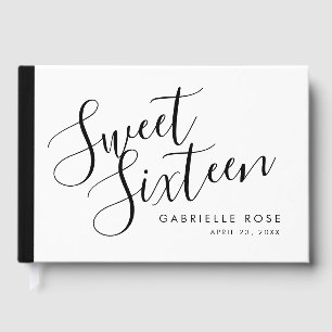 Bold Fun Minimalist Black Stripe Sweet 16 Guest Book