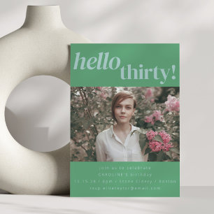 Bold Fun Modern Green 30th Birthday Party Photo  Invitation