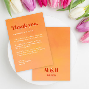 Bold Fun Modern Orange Sunset Monogram Wedding Thank You Card