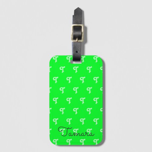 Bold Fun Monogrammed Monogram Initial Neon Green Luggage Tag