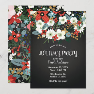 Bold Funky Colorful Floral Dark Chic Holiday Party Invitation