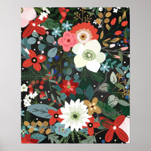 Bold Funky Colorful Floral Dark Chic Vintage Art Poster