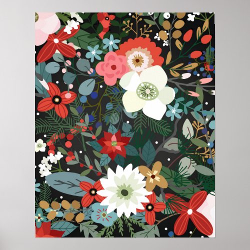 Bold Funky Colorful Floral Dark Chic Vintage Art Poster