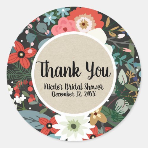 Bold Funky Colorful Floral Dark Chic Wedding Favor Classic Round Sticker