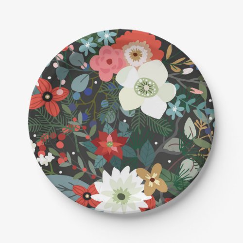 Bold Funky Colorful Floral Dark Chic Wedding Party Paper Plates