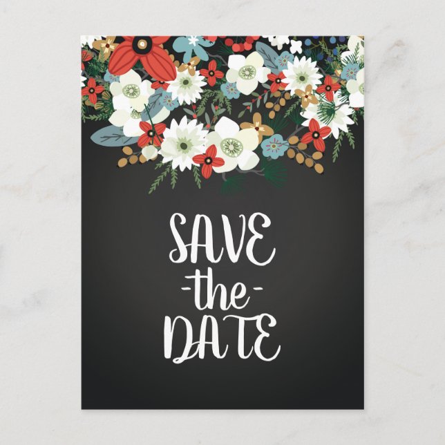 Bold Funky Floral Dark Chic Wedding Save the Date Announcement Postcard (Front)