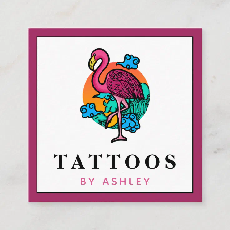 Bold & Funky Japanese Flamingo Bird Tattoo Artist Square Business Card |  Zazzle