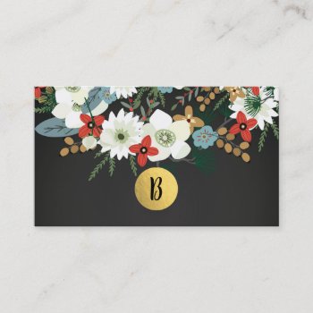 Bold Funky Modern Vintage Floral Dark Chic Business Card by printabledigidesigns at Zazzle