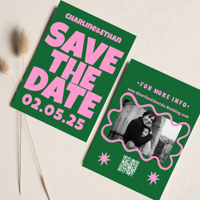 Bold Funky Pink Green  Save the Date QR code (Creator Uploaded)