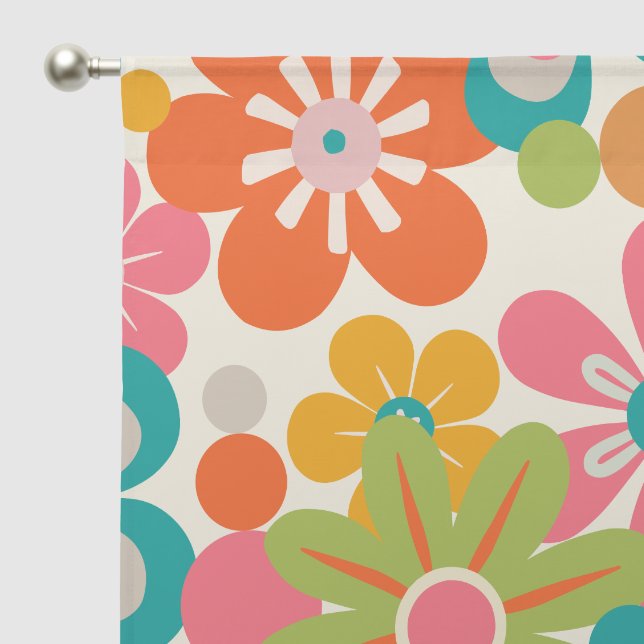Bold Funky Retro Flower Pattern Sheer Curtains (Pocket)