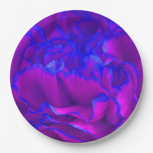 Bold Fuschia Pink and Blue Carnation Flower Paper Plates