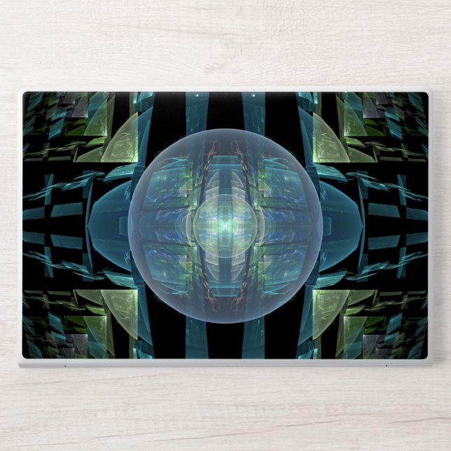 Bold Futuristic Blue Orb Geometric Pattern HP Laptop Skin (Front)