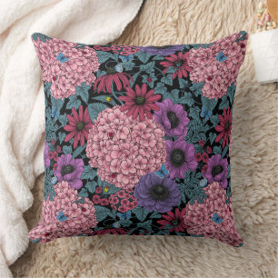 Bold garden florals throw pillow