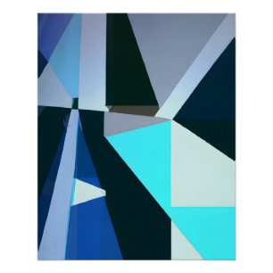 Bold Geometric Abstract in Cool Blues Poster