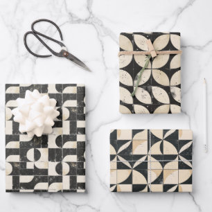 Bold Geometric Abstract Pattern – Black & Cream Wrapping Paper Sheets