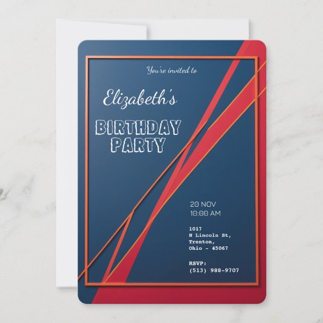 Bold Geometric Abstract Personalized Birthday Invitation (Front)