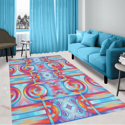 Bold Geometric Abstract Red Blue ID999 Rug