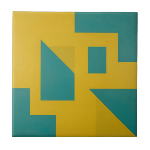 Bold Geometric Abstract Yellow Teal Ceramic Tile